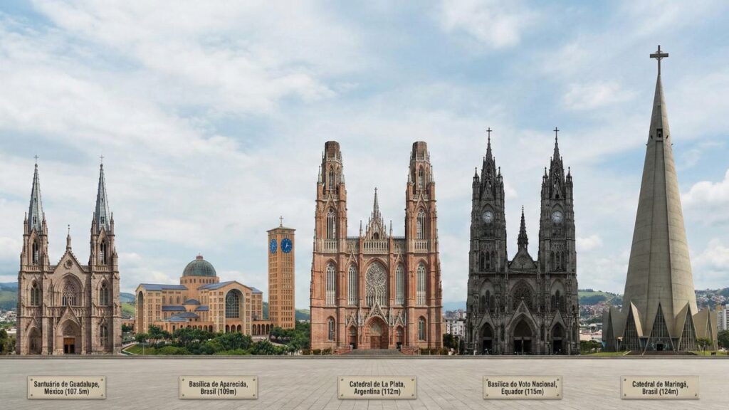 Comparação entre as igrejas mais altas da América Latina mostra que a Catedral de Maringá é o templo cristão católico mais alto entre todas as outras construções, santuários e basílicas.